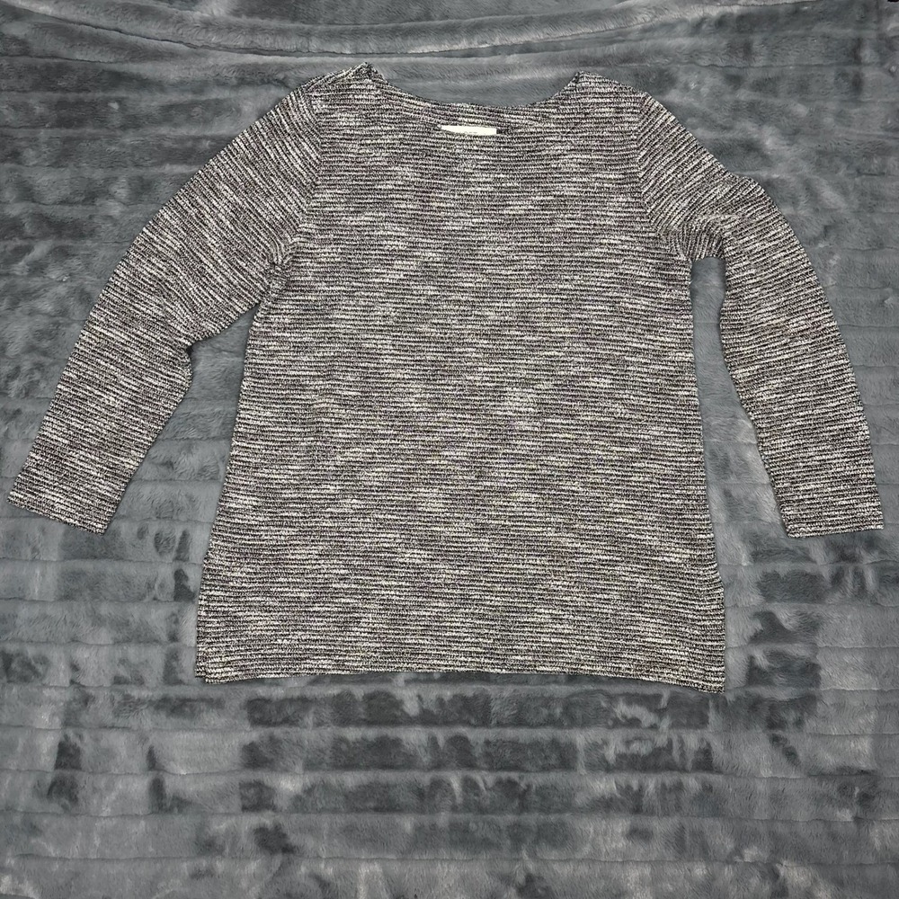 Loft Womens Black White Marled Knit Boat Neck Long Sleeve Sweater Large 70303